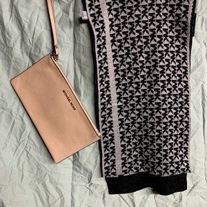 Michael Kors Leather Wristlet and Scarf Set
